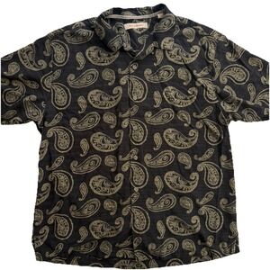 Tommy Bahama  Mens XL Black Shirt Button 100% Silk Paisley All Over Print EUC